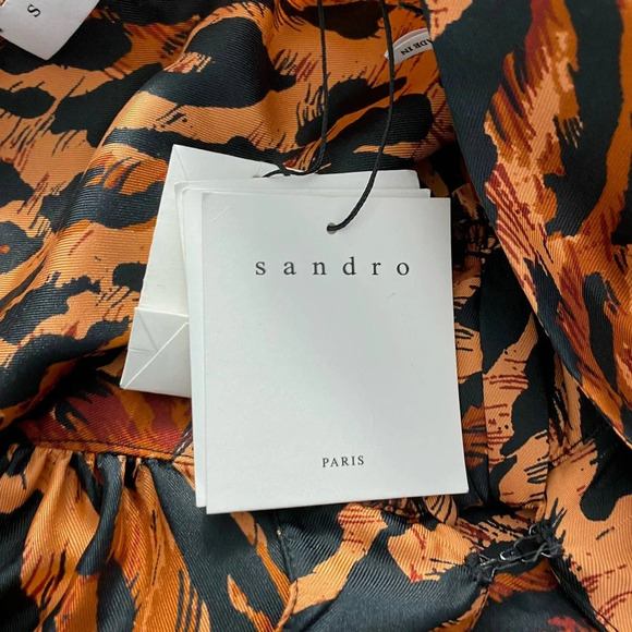 Sandro Leopard Print Silk Twill‎ Maxi Dress Faunie Pintuck 38 US 6 Elegant Chic - Picture 12 of 12